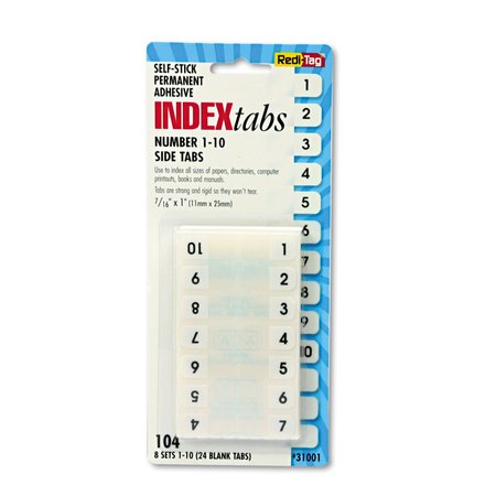 Redi-Tag Side Tab, 1-10, White, PK104 31001